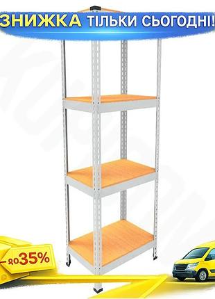Металлический стеллаж emby light series 1500х450х300мм 4 полки дсп до 100кг для склада и дома белый ku-22