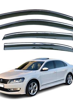 Ветровики для volkswagen passat b7/b8 2011+ sedan usa с нерж. хром полоской (hawk)