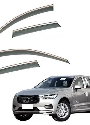 Ветровики для volvo xc60 2018+ 4шт. с нерж. хром полоской (hawk)