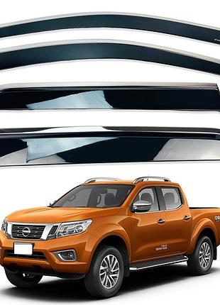 Ветровики для nissan navara 2015+ с нерж. хром полоской (hawk)