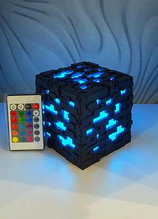 Светильник куб minecraft с пультом, ночник куб майнкрафт, rgb лампа куб minecraft с пультом