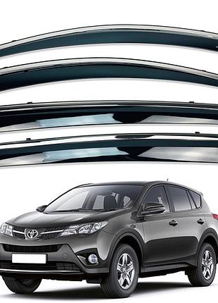 Ветровики для toyota rav4 2013-2019 с нерж. хром полоской (hawk)