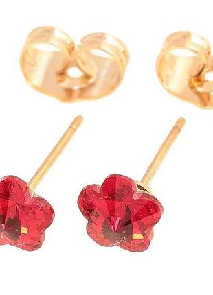 Серьги пусеты позолота 18k «красные хрустальные цветочки» 281861 тм xuping