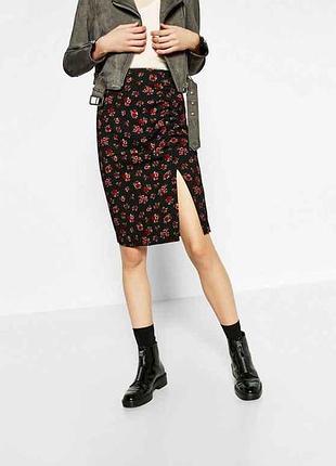 Спідниця у квітку жіноча р.xs (укр.40/42) чорна 8341156800 тм zara