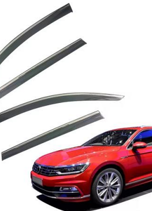 Дефлектори вікон (вітровики) volkswagen passat b6/b7 wagon 2011 з нержавіючої чорної сталі (hawk)