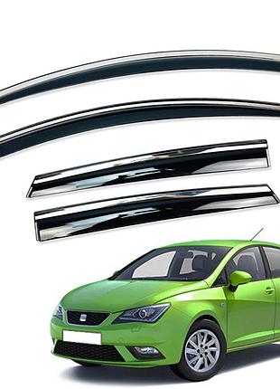 Ветровики для seat ibiza 2010-2017 с нерж. хром полоской (hawk)