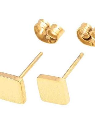 Сережки пусети ttm stainless steel 14k квадрати 6х6мм (335905) 1,4см тм xuping