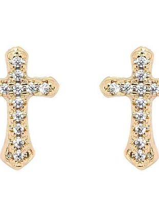 Серьги позолота 18k пусеты крестики с цирконием (173087) тм xuping