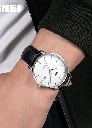 Skmei 1801lsiwt silver-black white leather 3