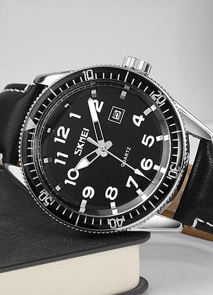 Skmei 9232lsibk silver-black leather 3
