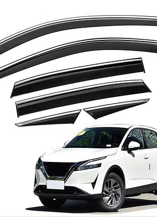 Ветровики для nissan qashqai j12 iii 2021+ 6шт. с нерж. хром полоской (hawk)