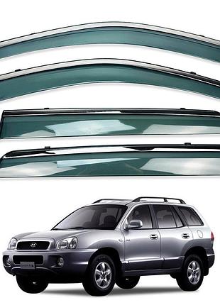 Ветровики для hyundai santa fe 2001-2006 с нерж. хром полоской (hawk)