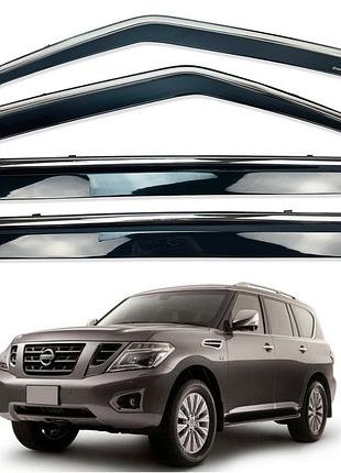 Ветровики для nissan patrol y62 2010+ с нерж. хром полоской (hawk)