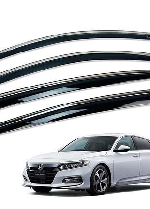 Дефлекторы окон (ветровики) honda accord 2018-2023 нерж. з хром полоскою (european /asia version) (hawk)