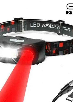 Ліхтар налобний 5000k акб 1*18650 1804-led(red)cob(white) тм китай