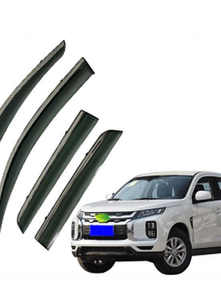Дефлектори вікон (вітровики) mitsubishi outlander sport / asx 2013 з нержавіючої чорної сталі (hawk)