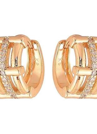 Серьги кольца позолота 18k узор с кристаллами арт.307354 тм xuping