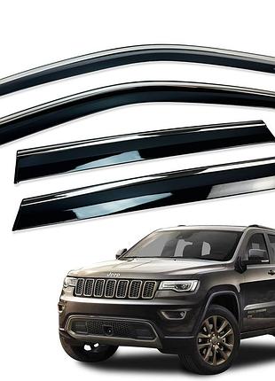 Ветровики для jeep grand cherokee (kl) 2011-2021 с нерж. хром полоской (hawk)