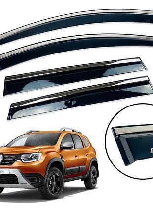 Ветровики для renault duster ii 2018- нерж. с хром полоской (defl)