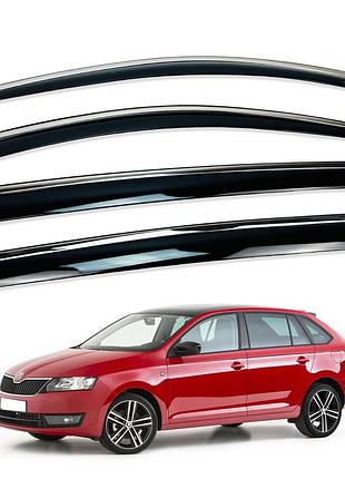 Д/в skoda rapid spaceback (на скотче) нерж. з хром полоскою (hawk)