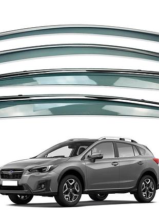Ветровики для subaru xv / crosstrek 2017-2023 с нерж. хром полоской (hawk)