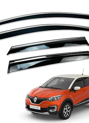 Ветровики для renault captur 2013-2019 с нерж. хром полоской (hawk)