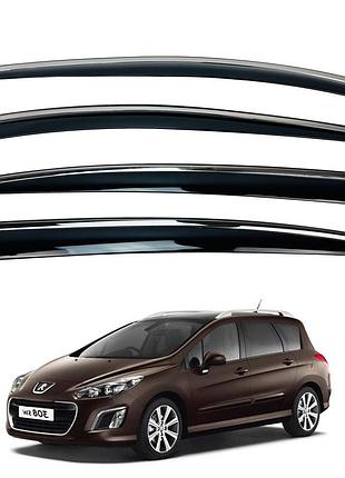 Ветровики для peugeot 308 2007-2013 с нерж. хром полоской (hawk)