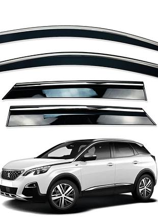 Дефлекторы окон (ветровики) для peugeot 3008/ 4008/ opel grandland x 2016+ с нерж. хром полоской накладные