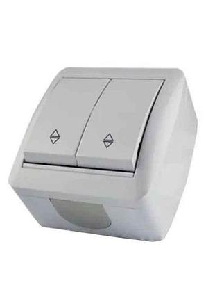 Вимикач 2кл. білий viktori зовнішній, прохідний ip-44 тм giselt