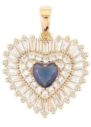 Кулон позолота 18k «сердечко с инкрустацией цирконом и синим фианитом» для цепочки до 6мм (262254) тм xuping