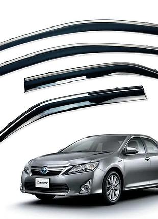Дефлекторы окон (ветровики) toyota camry v50 2012-2017 нерж. з хром полоскою (hawk)
