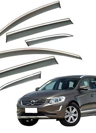 Дефлекторы окон (ветровики) volvo xc60 2008-2018 6шт. нерж. з хром полоскою (hawk)