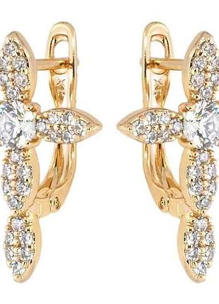 Серьги позолота 18k английский замок крестики с инкрустацией цирконом (195227) тм xuping