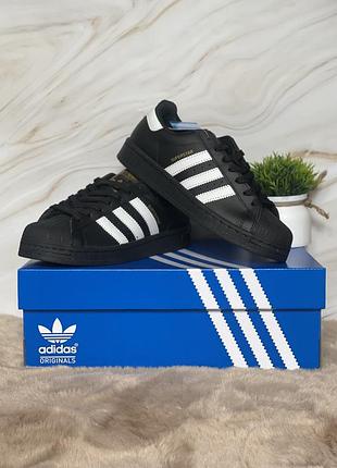 Кроссовки adidas superstar black white адидас суперстар черные 36–45 6