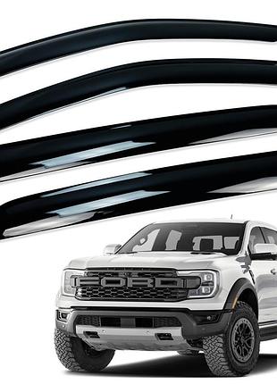 Вітровики для ford ranger 2022+ з нерж. хром полоскою (hawk)