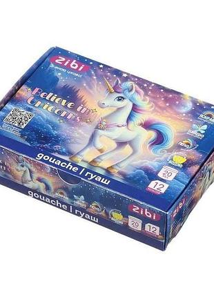 Фарба гуашева 12кол. unicorn 20мл тм zibi