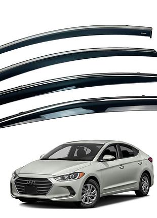 Ветровики для hyundai elantra / avante 2016-2020 с нерж. хром полоской (hawk)