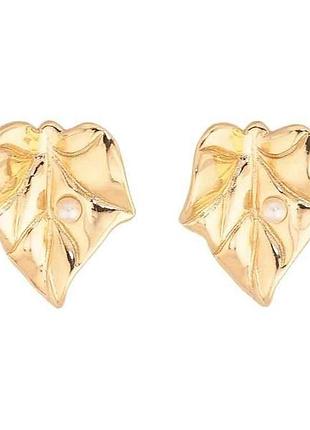 Сережки пусети позолота 14k листочки з перлинками (311593) тм xuping