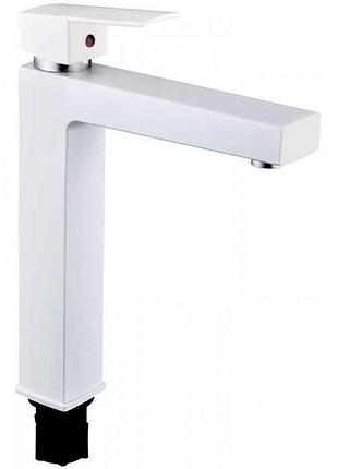 Змішувач на умивальник білий kubus-001 high set white (з підведенням) тм plamix