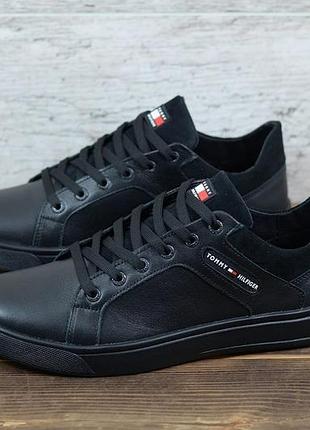 Чоловічі кеди базові чорні натуральна шкіра hilfiger н4