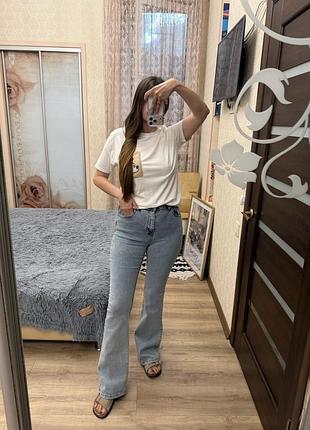 Синие джинсы клеш на высокой посадке dk49 jeans