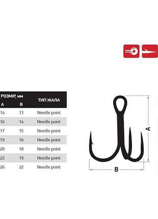 Гачок потрійний №2 treble hook t-1 bc (5шт/уп) 33-05-002 тм fishing roi