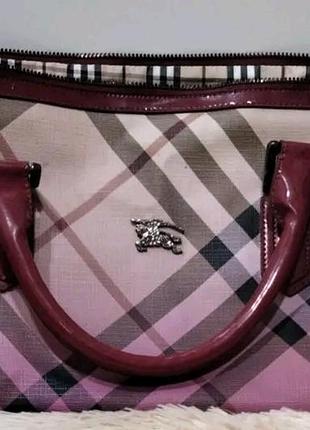 Жіноча сумка-саквояж, burberry chester boston bagі, з канви у фірмову клітку nova check