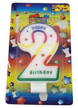 Свеча-цифра 2 happy birthday радуга арт.072 тм prc