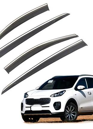 Дефлекторы окон (ветровики) kia sportage 2016-2021 нерж. з хром полоскою (hawk)