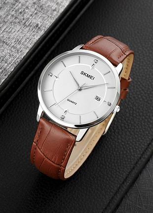 Skmei 1801lsibn silver-white brown leather 4