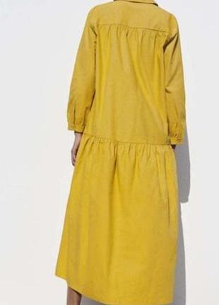 Горчичное хлопковое платье zara 2