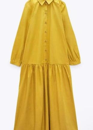 Горчичное хлопковое платье zara 3