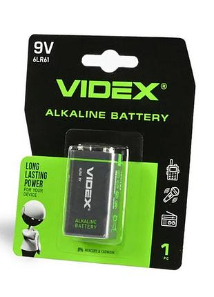 Батарейка крона videx 6lr61 9v, алкалінова (лужна) батарея для приладів, годинників і сигналізації