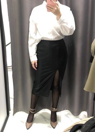 Шкіряна спідниця міді fashionista xs, чорна, висока посадка